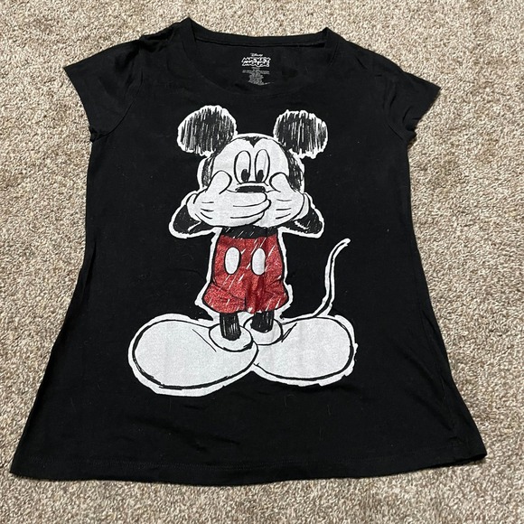 Disney Mickey Mouse Graphic T-Shirt Women's XL Black Cotton Blend - Picture 1 of 3